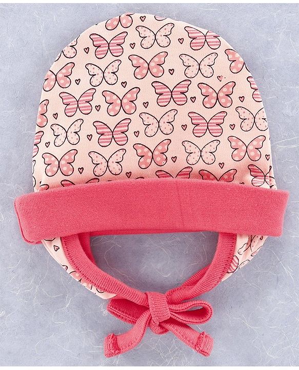 Babyhug 100% Cotton Cap Mitten and Booties Set Coral  - Diameter  10 cm