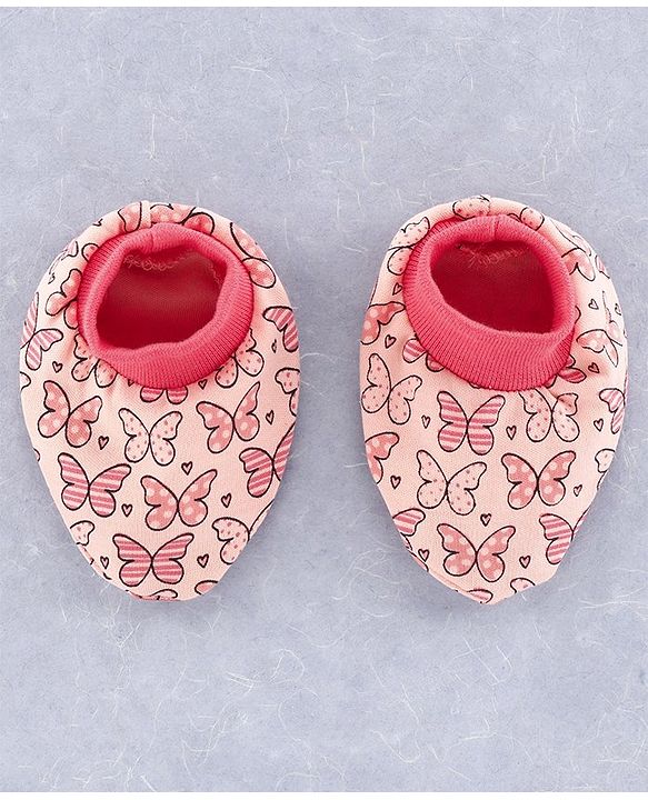 Babyhug 100% Cotton Cap Mitten and Booties Set Coral  - Diameter  10 cm