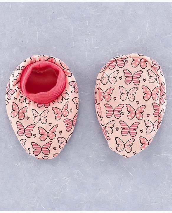 Babyhug 100% Cotton Cap Mitten and Booties Set Coral  - Diameter  10 cm