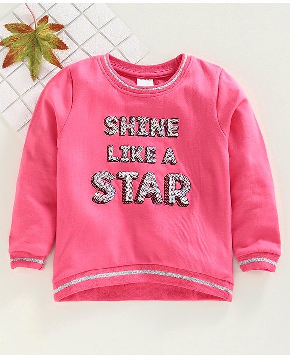Babyhug Full Sleeves Sweatshirt with Sequins Design - Pink