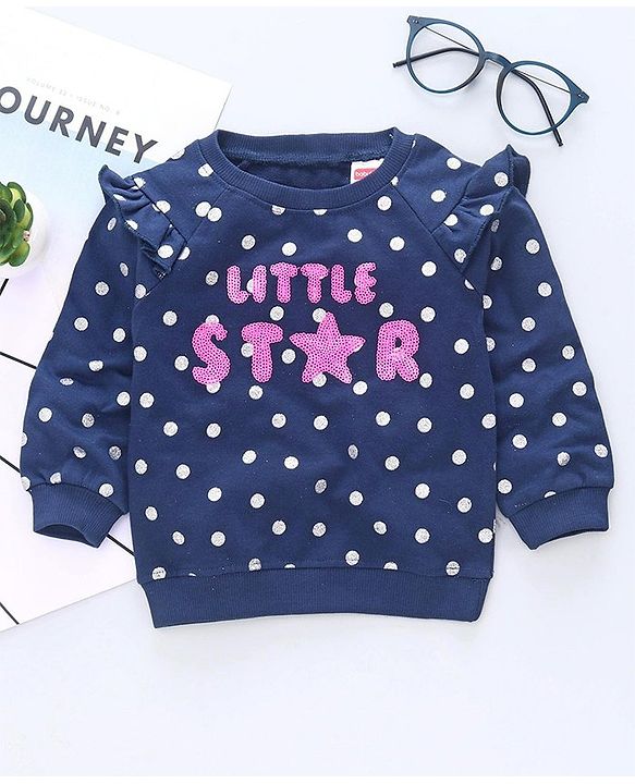 Babyhug Full Sleeves Sequin Design Sweatshirt Polka Dots Print - Navy