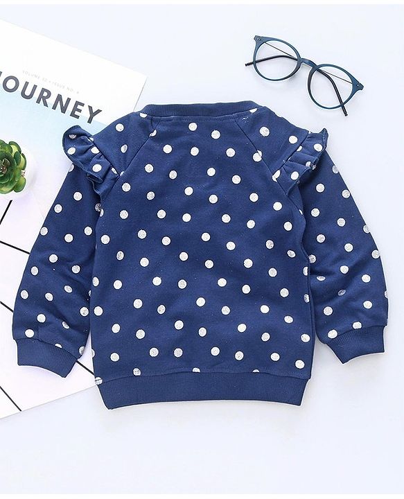 Babyhug Full Sleeves Sequin Design Sweatshirt Polka Dots Print - Navy