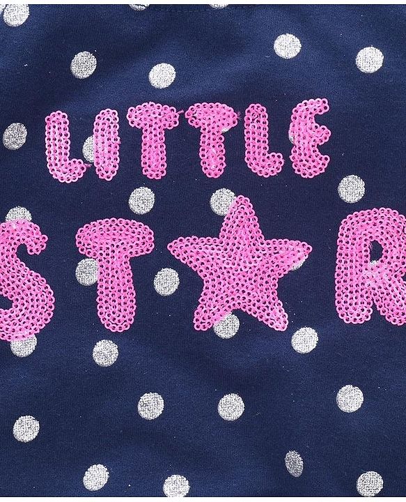 Babyhug Full Sleeves Sequin Design Sweatshirt Polka Dots Print - Navy