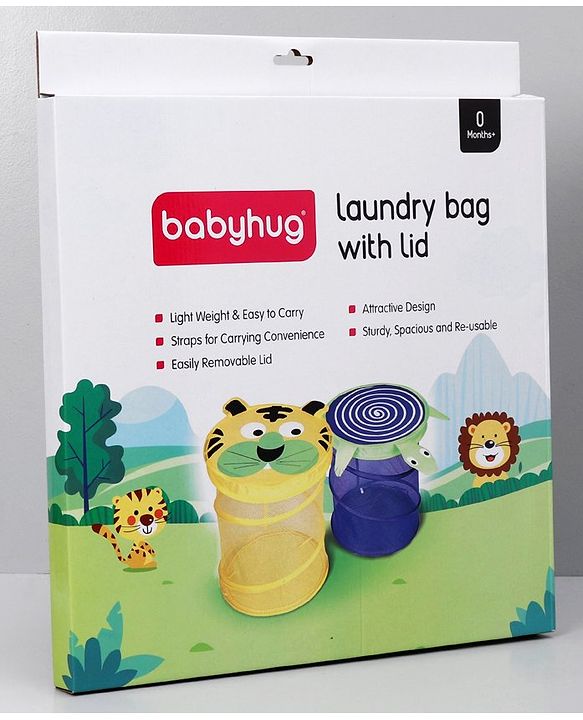 Babyhug Collapsible Laundry Bag With Lid Turtle Shaped - Blue