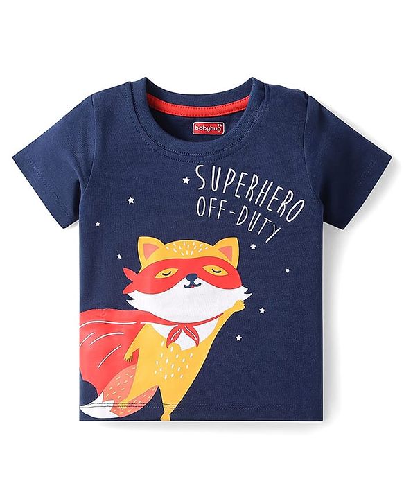 Babyhug Half Sleeves Night Suit Kitty Print - Navy Blue Red