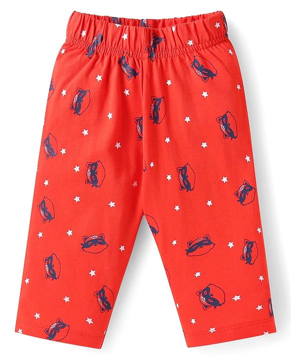Babyhug Half Sleeves Night Suit Kitty Print - Navy Blue Red