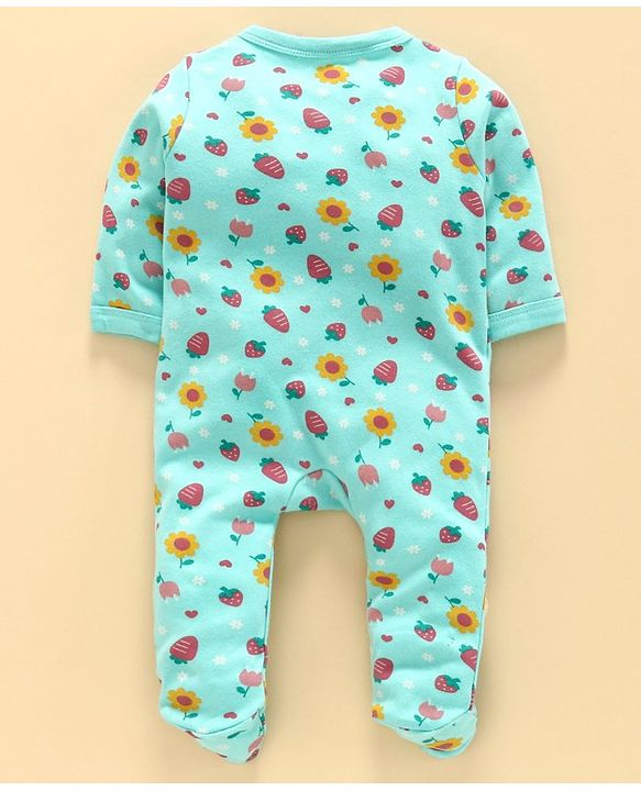 Babyhug Full Sleeves Sleepsuit Strawberry Print - Blue