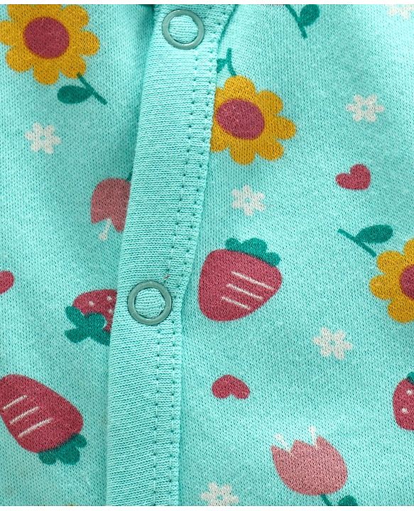 Babyhug Full Sleeves Sleepsuit Strawberry Print - Blue