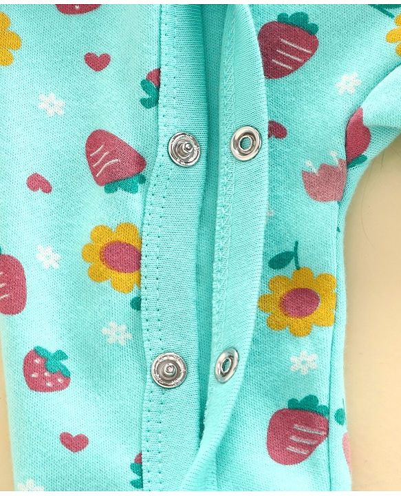 Babyhug Full Sleeves Sleepsuit Strawberry Print - Blue