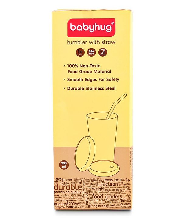 Babyhug Stainless Steel Tumbler With Airtight Lids & Straw - 300 ml