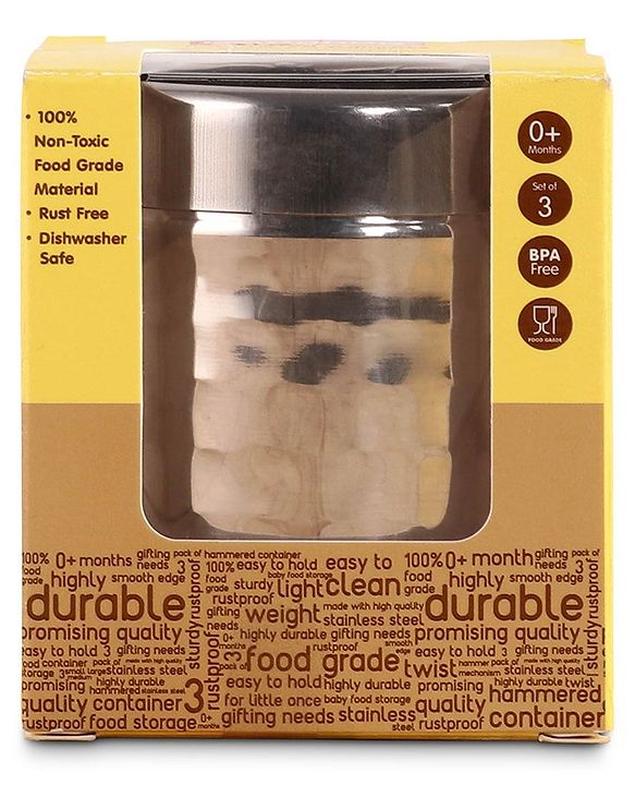 Babyhug Stainless Steel Container Pack of 3 - Silver