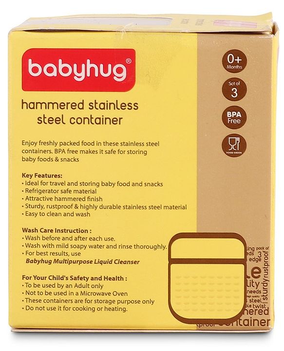 Babyhug Stainless Steel Container Pack of 3 - Silver