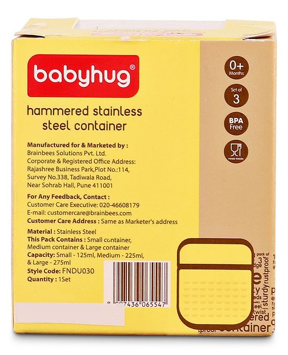 Babyhug Stainless Steel Container Pack of 3 - Silver
