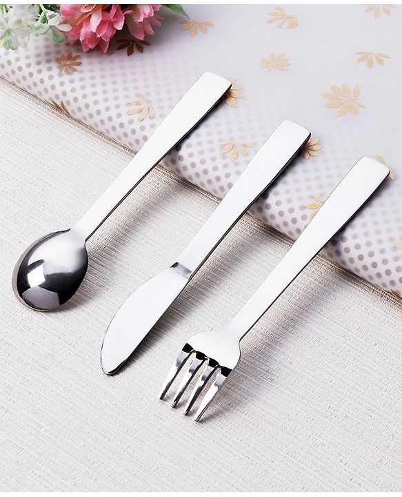Babyhug Stainless Steel Cutlery Pack of 3 - Silver
