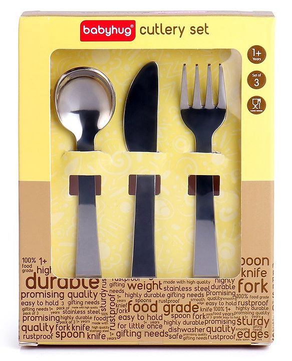 Babyhug Stainless Steel Cutlery Pack of 3 - Silver