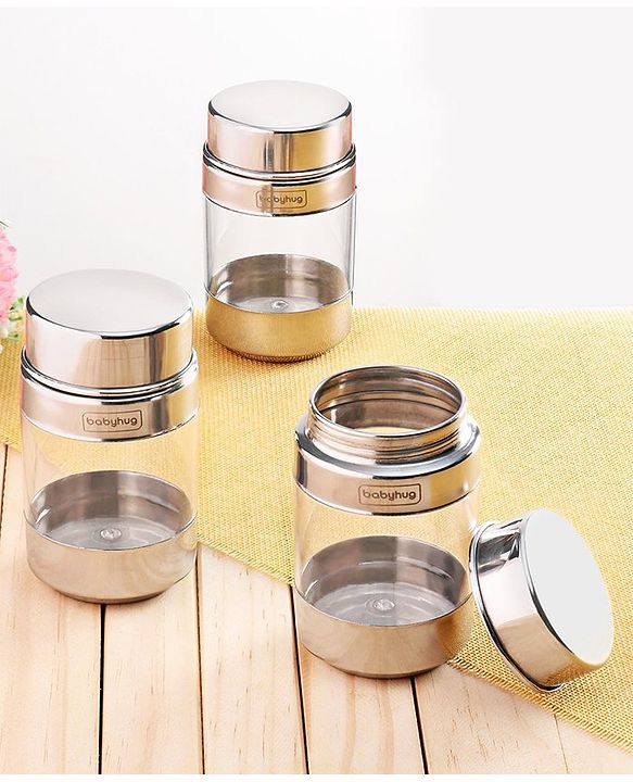 Babyhug Stainless Steel Canisters Set of 3 - Silver