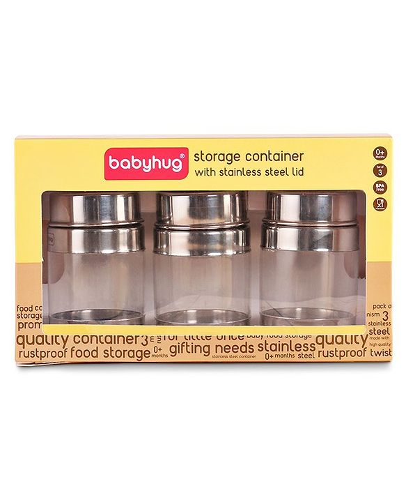 Babyhug Stainless Steel Canisters Set of 3 - Silver