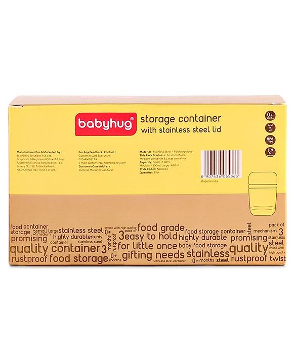 Babyhug Stainless Steel Canisters Set of 3 - Silver