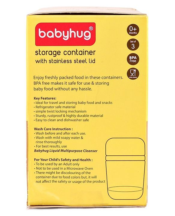 Babyhug Stainless Steel Canisters Set of 3 - Silver