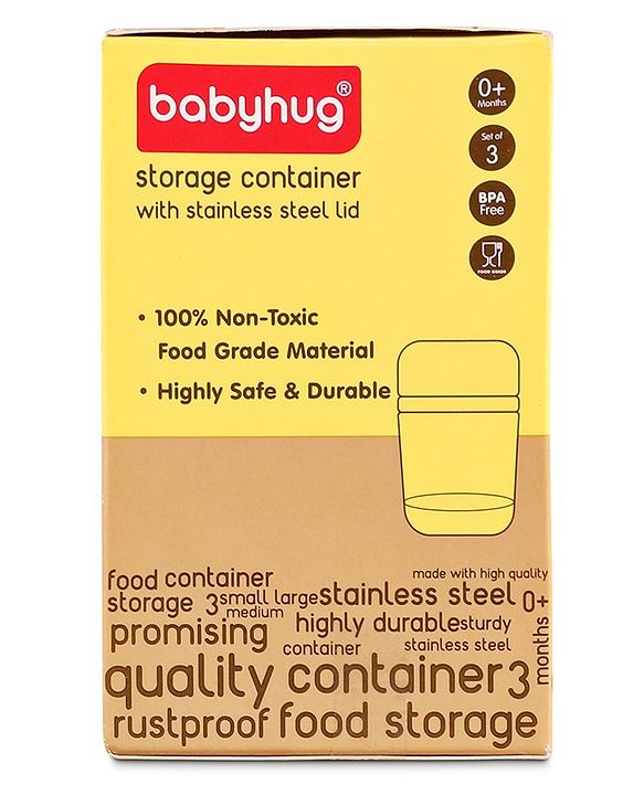 Babyhug Stainless Steel Canisters Set of 3 - Silver