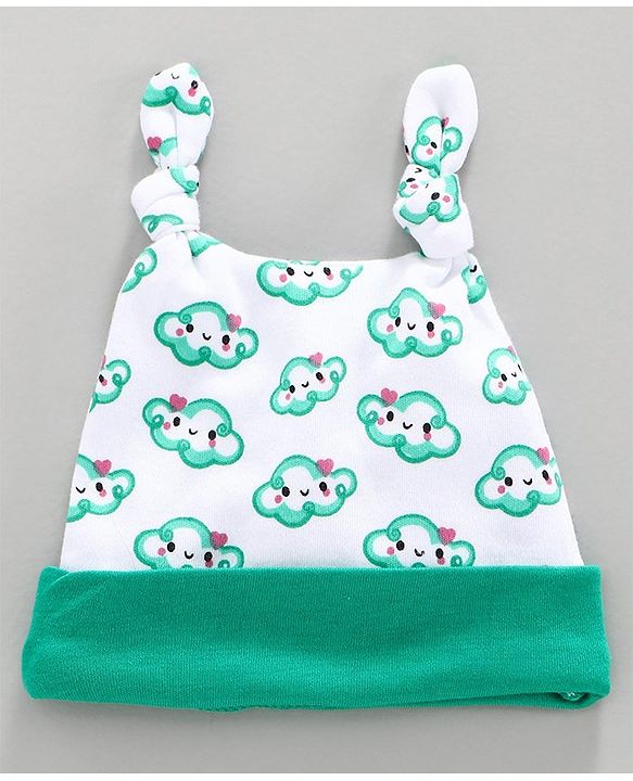 Babyhug 100% Cotton Cap Cloud Print Green  - Diameter 9 cm