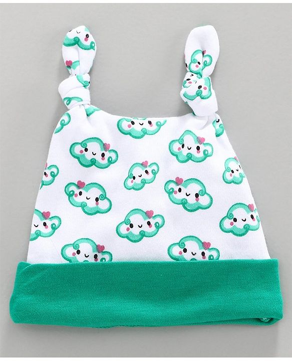 Babyhug 100% Cotton Cap Cloud Print Green  - Diameter 9 cm