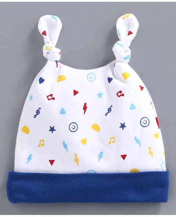 Babyhug 100% Cotton Cap Multi Print White - Diameter 11 cm