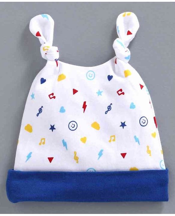 Babyhug 100% Cotton Cap Multi Print White - Diameter 11 cm