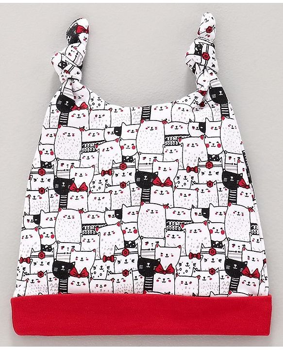 Babyhug Cap Kitten Print Red -  Diameter 10 cm