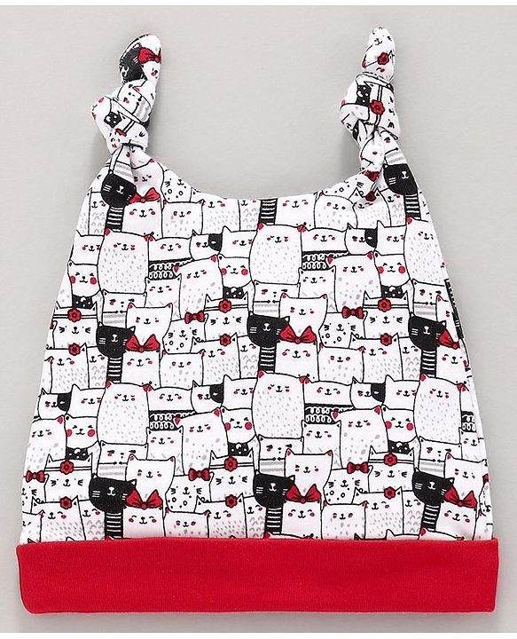 Babyhug Cap Kitten Print Red -  Diameter 10 cm