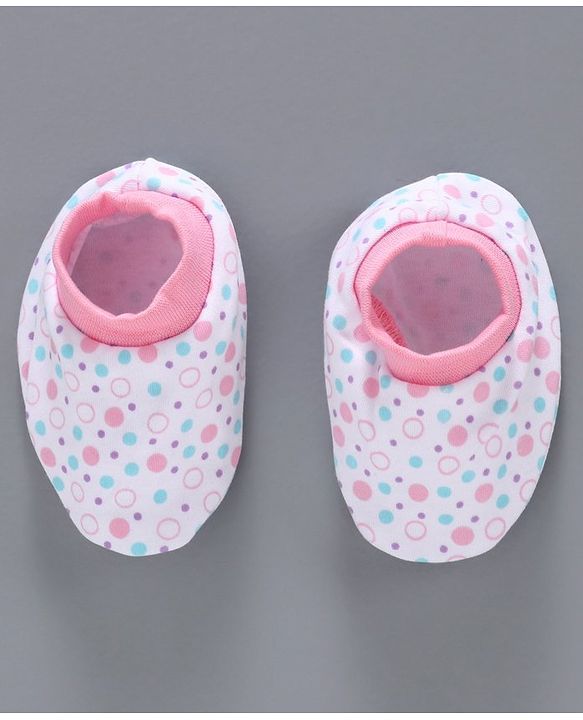 Babyhug 100% Cotton Cap Mittens & Booties Pink White -  Diameter 10 cm
