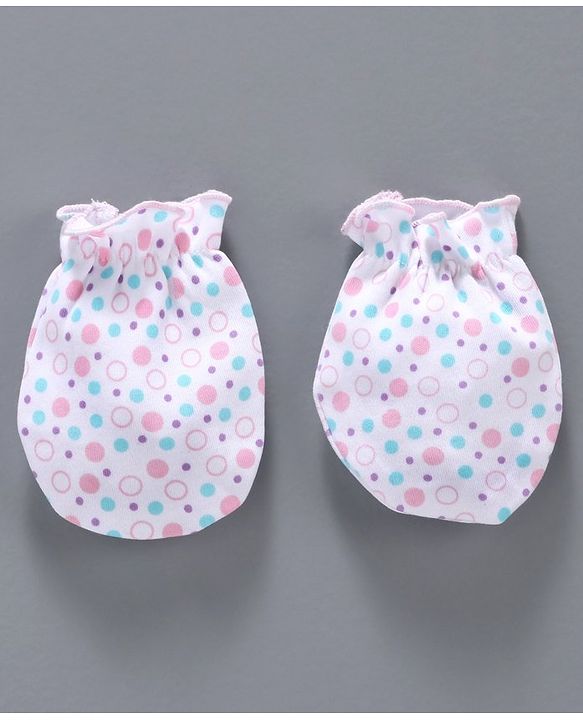 Babyhug 100% Cotton Cap Mittens & Booties Pink White -  Diameter 10 cm