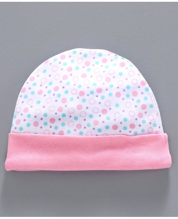Babyhug 100% Cotton Cap Mittens & Booties Pink White -  Diameter 10 cm