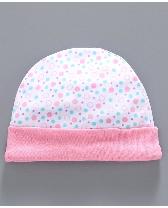 Babyhug 100% Cotton Cap Mittens & Booties Pink White -  Diameter 10 cm