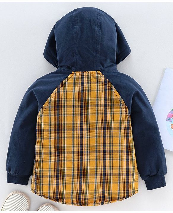 Babyhug Raglan Sleeves Hooded Checked Shirt - Yellow