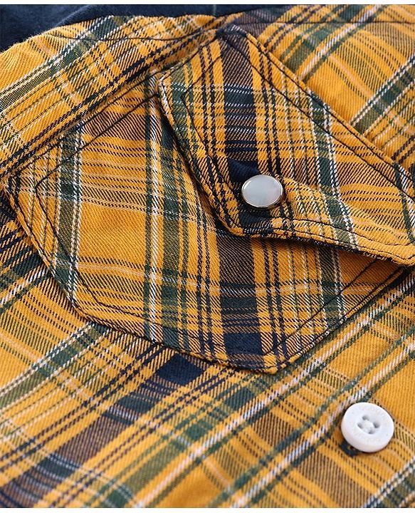 Babyhug Raglan Sleeves Hooded Checked Shirt - Yellow