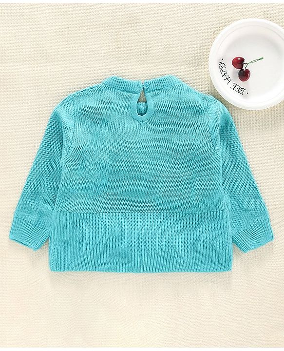 Babyhug Full Sleeves Sweater Butterfly Embroidery - Blue