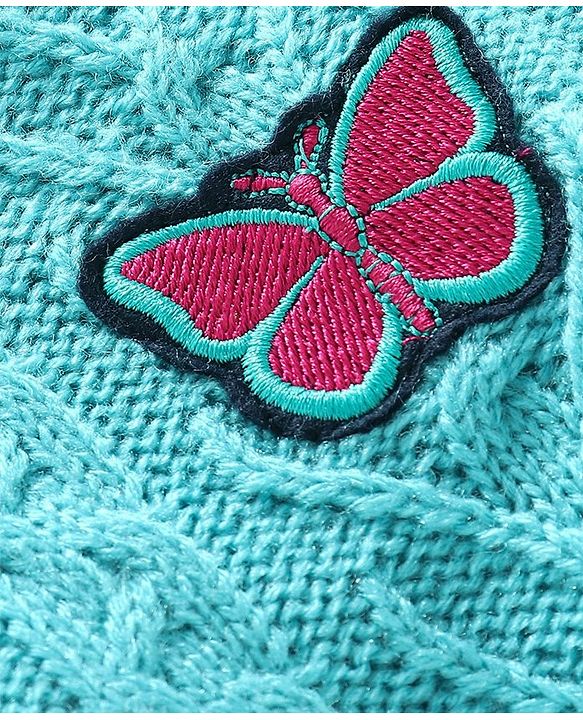 Babyhug Full Sleeves Sweater Butterfly Embroidery - Blue