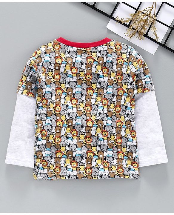 Babyhug Doctor Sleeves Tee Friends Print - Grey & Multicolor