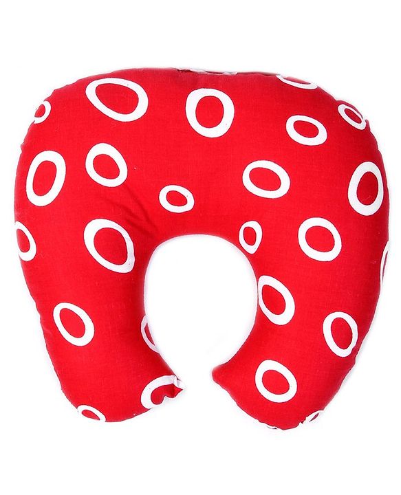 Babyhug Cotton Baby Pillow with Neck Support Circle Print - Red