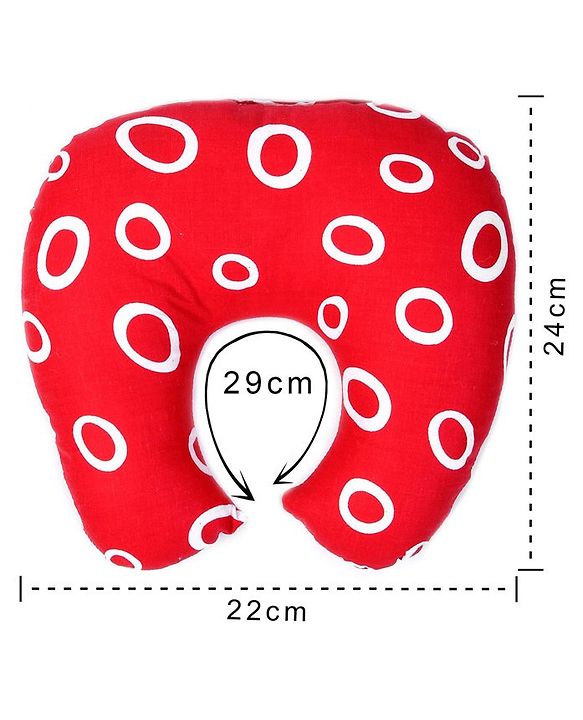 Babyhug Cotton Baby Pillow with Neck Support Circle Print - Red