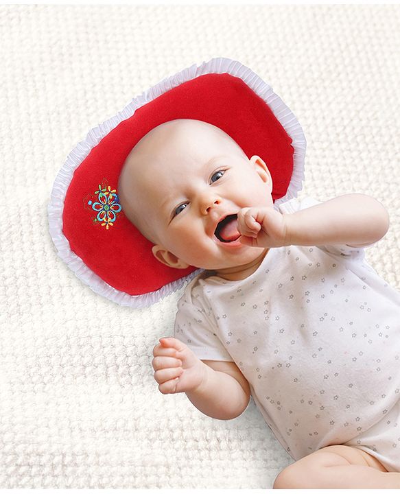 Babyhug Velour Baby Pillow Oval Shape - Red