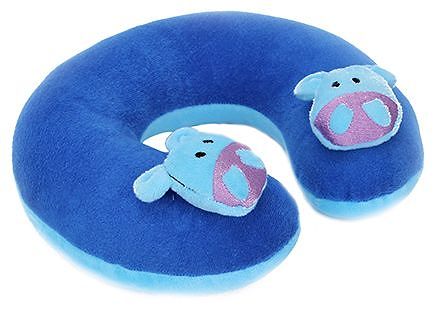 Babyhug Velour Neck Supporter Pillow Blue With Two Motifs - Hippo
