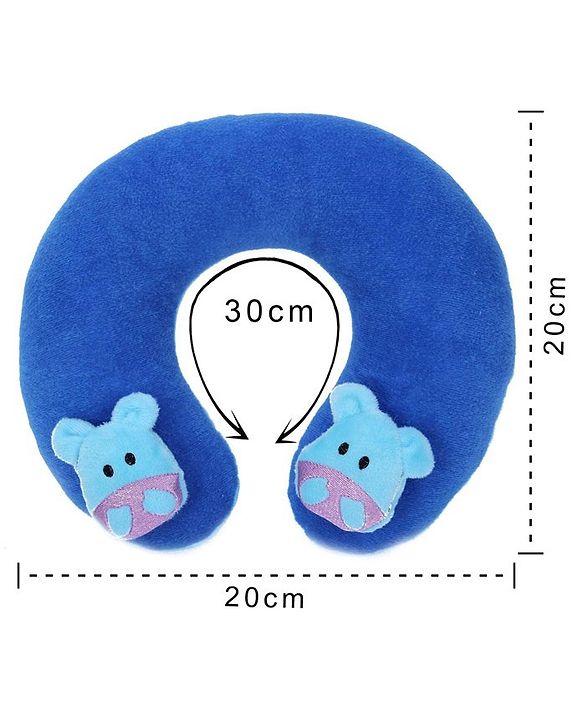 Babyhug Velour Neck Supporter Pillow Blue With Two Motifs - Hippo