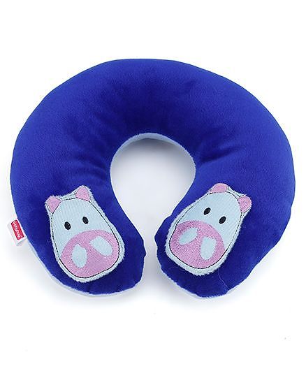 Babyhug Velour Neck Supporter Pillow Blue With Two Motifs - Hippo