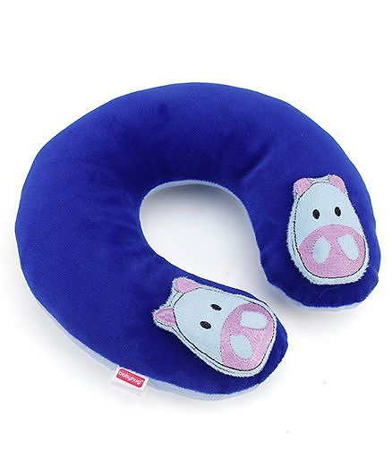 Babyhug Velour Neck Supporter Pillow Blue With Two Motifs - Hippo