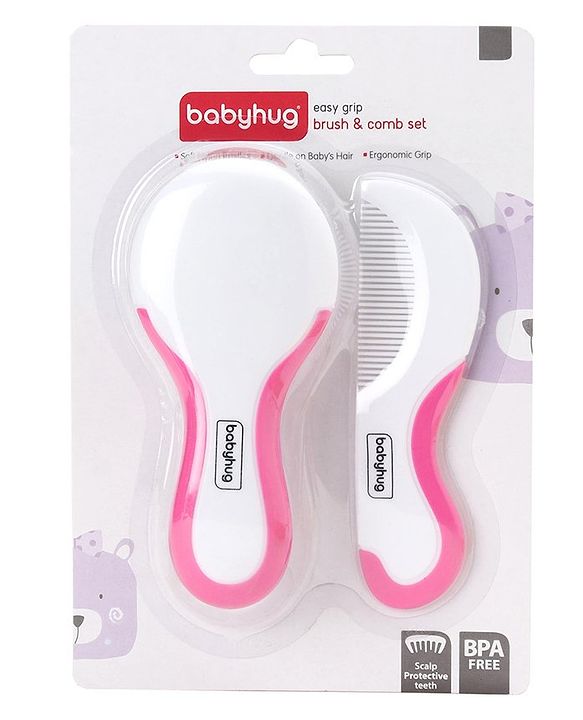 Babyhug Easy Grip Hair Brush & Comb Set - Pink