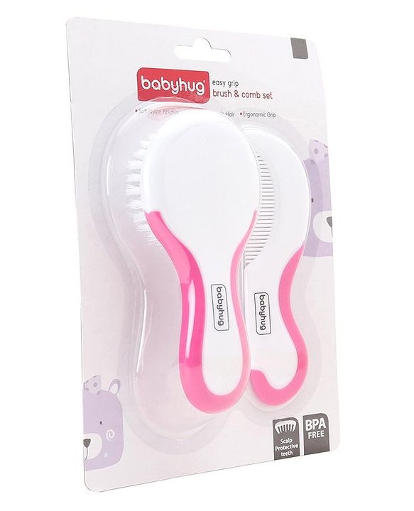Babyhug Easy Grip Hair Brush & Comb Set - Pink