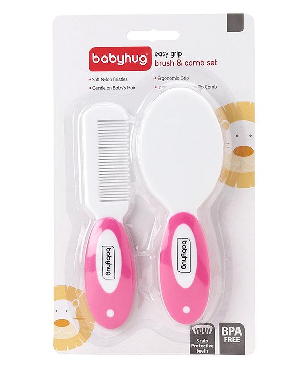 Babyhug Easy Grip Hair Brush & Comb Set - Pink
