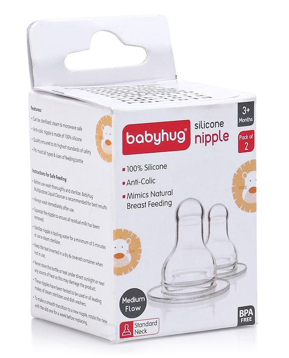 Babyhug Silicone Slow Medium Flow Nipple - Pack of 2